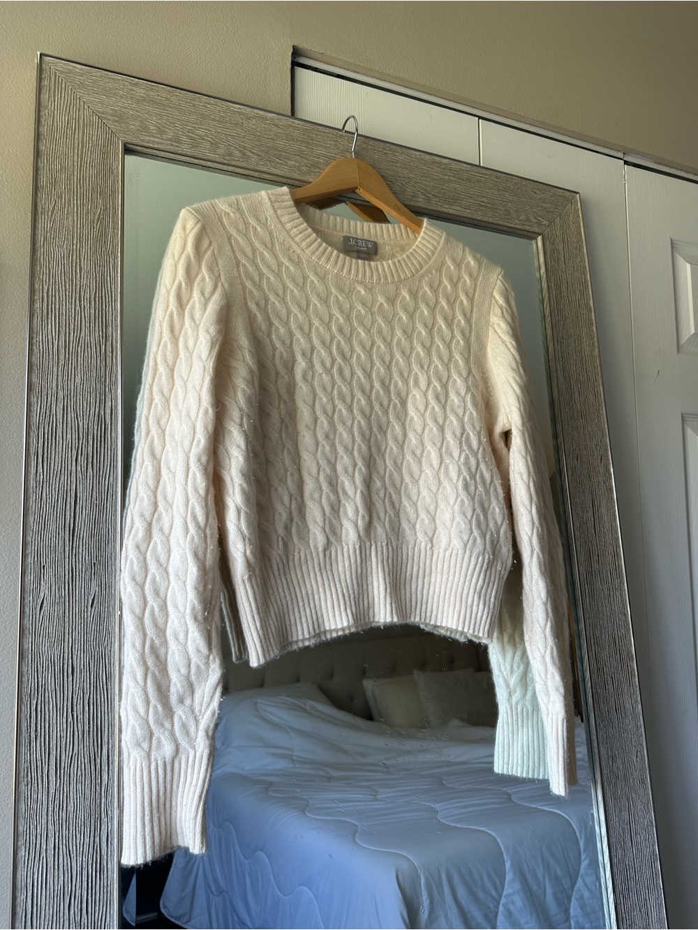 J. Crew 100% Cashmere Ivory Ribbed Knit Sweater Size Large